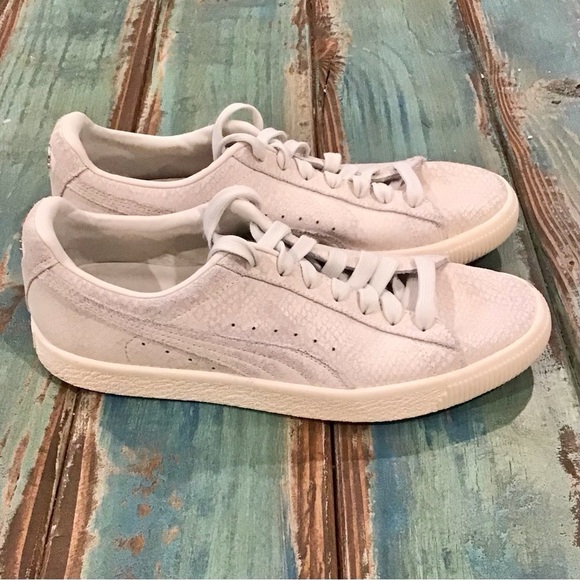 Puma Clyde Suede Leather Snakeskin Women's Sneakers White Distressed Size 10 - Picture 7 of 9